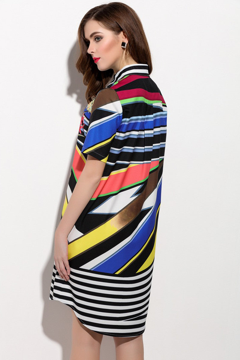 WOMEN'S SHORT SLEEVE POLO NECK PRINTING WEAR TO WORK MINI DRESS