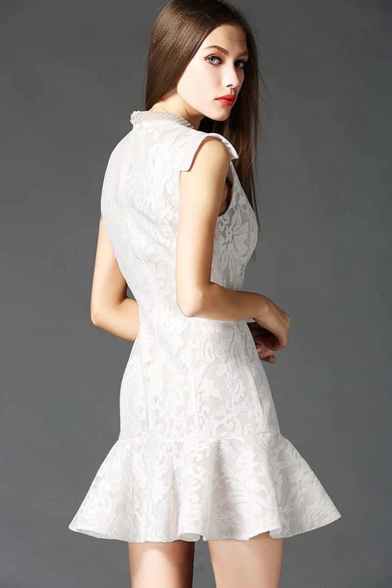 Beaded Stand Collar Embroidery Mermaid Dress