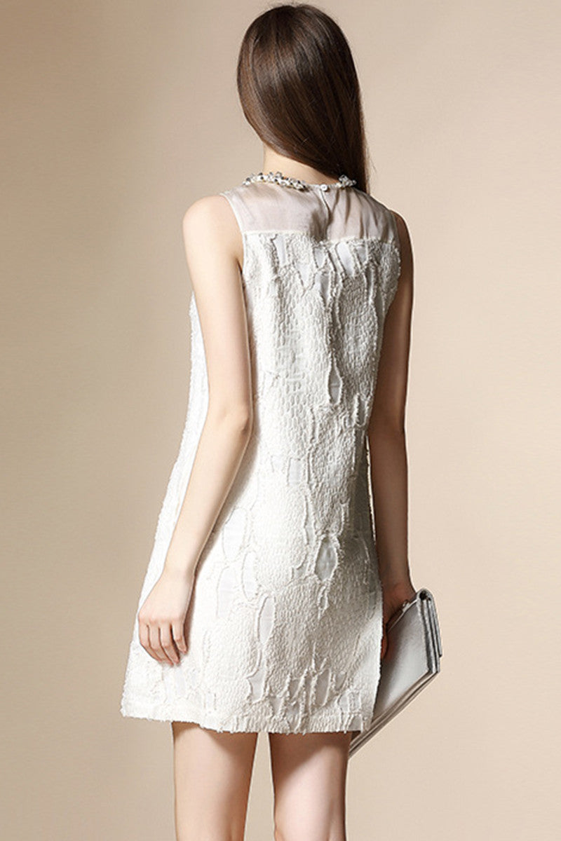 Embroidered With Bead Sleeveless Short Dress