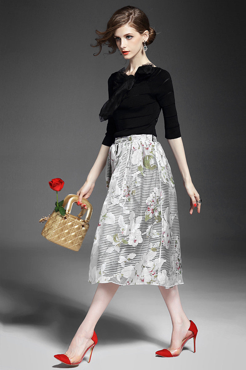 Women's Slim Half Sleeve Boat Neck Knitwear Casual Printing Floral Dress