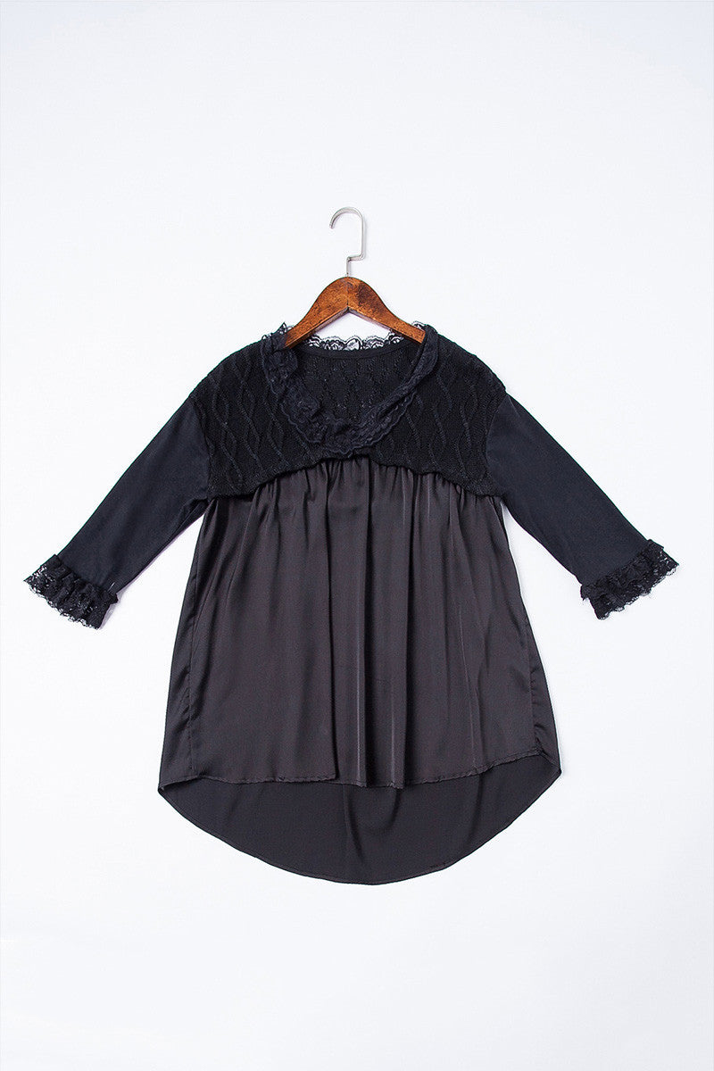 Women's Loose Casual Long 3/4 Sleeve Lace Neck Party Cocktail Shirt