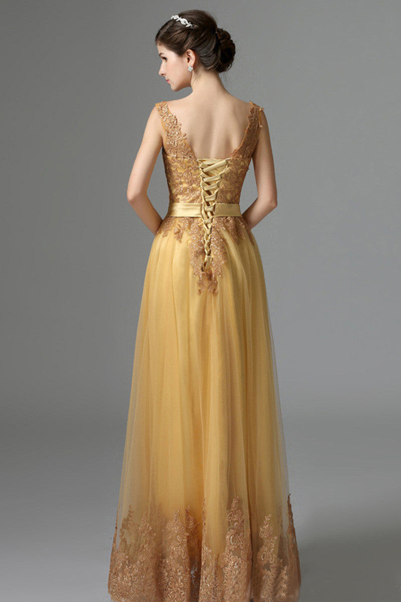 Scoop Neck Lace Tulle Shirring Waist Backless Grown Dress