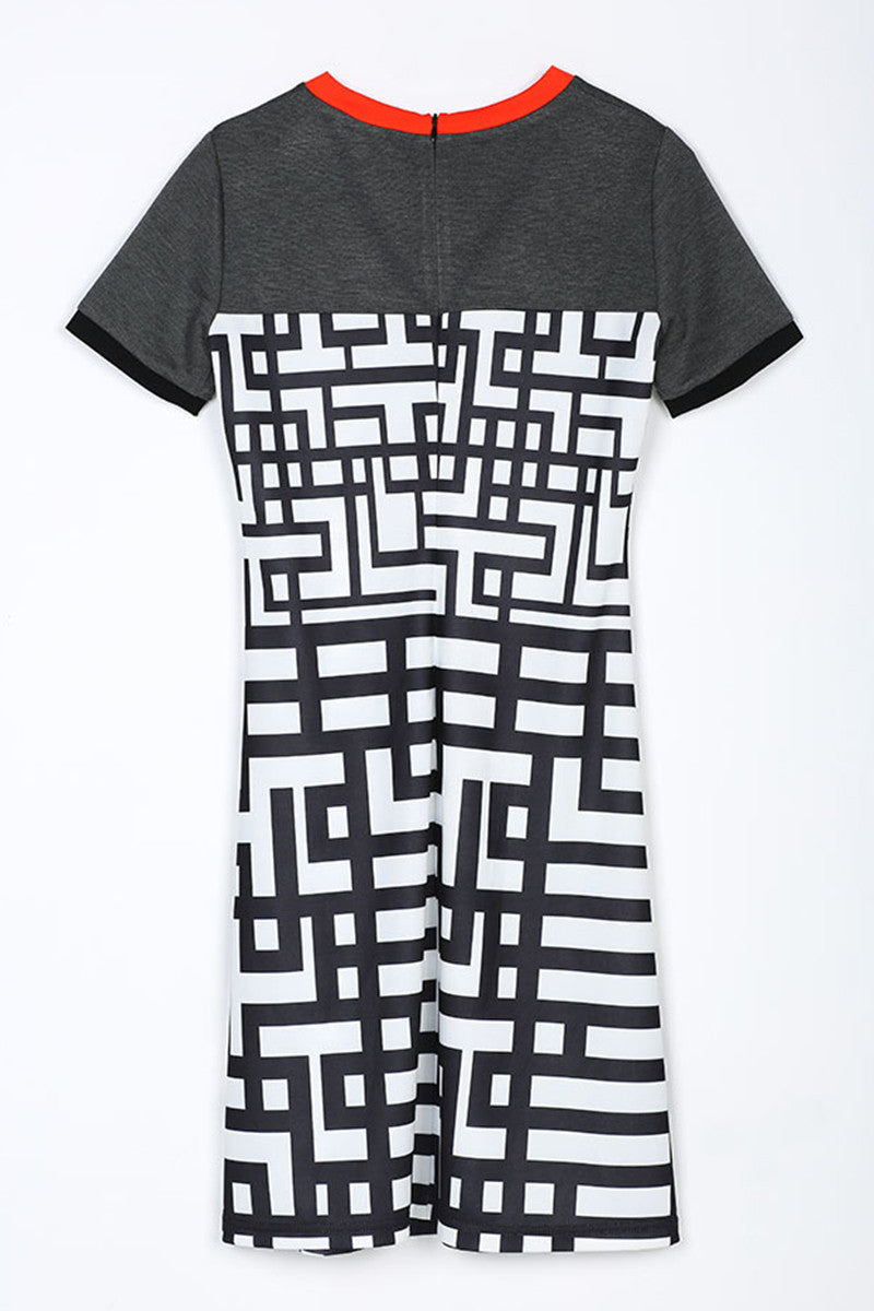 Casual Slim Labyrinth Pattern Short Sleeve Dress