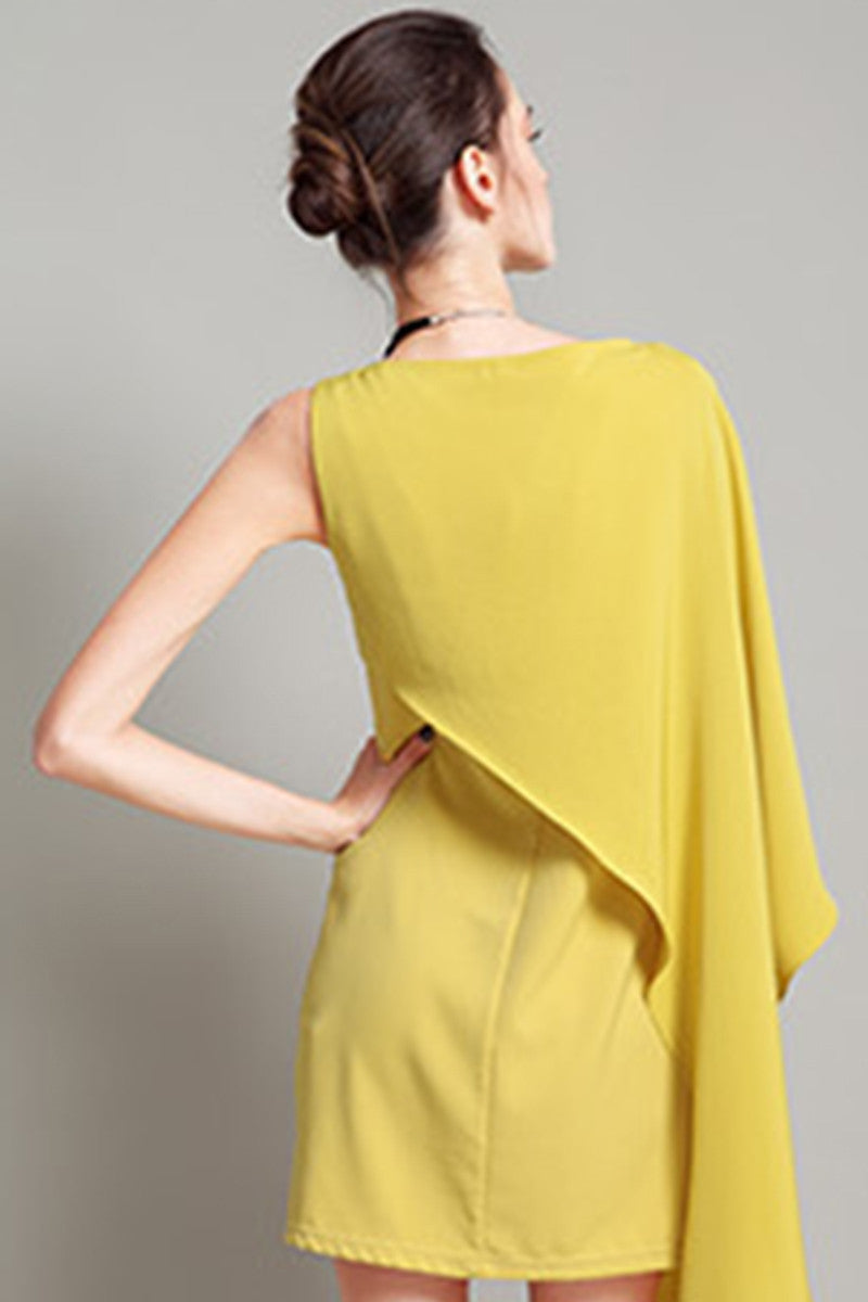 Round Collar Ruffle Padded Irregular Dress