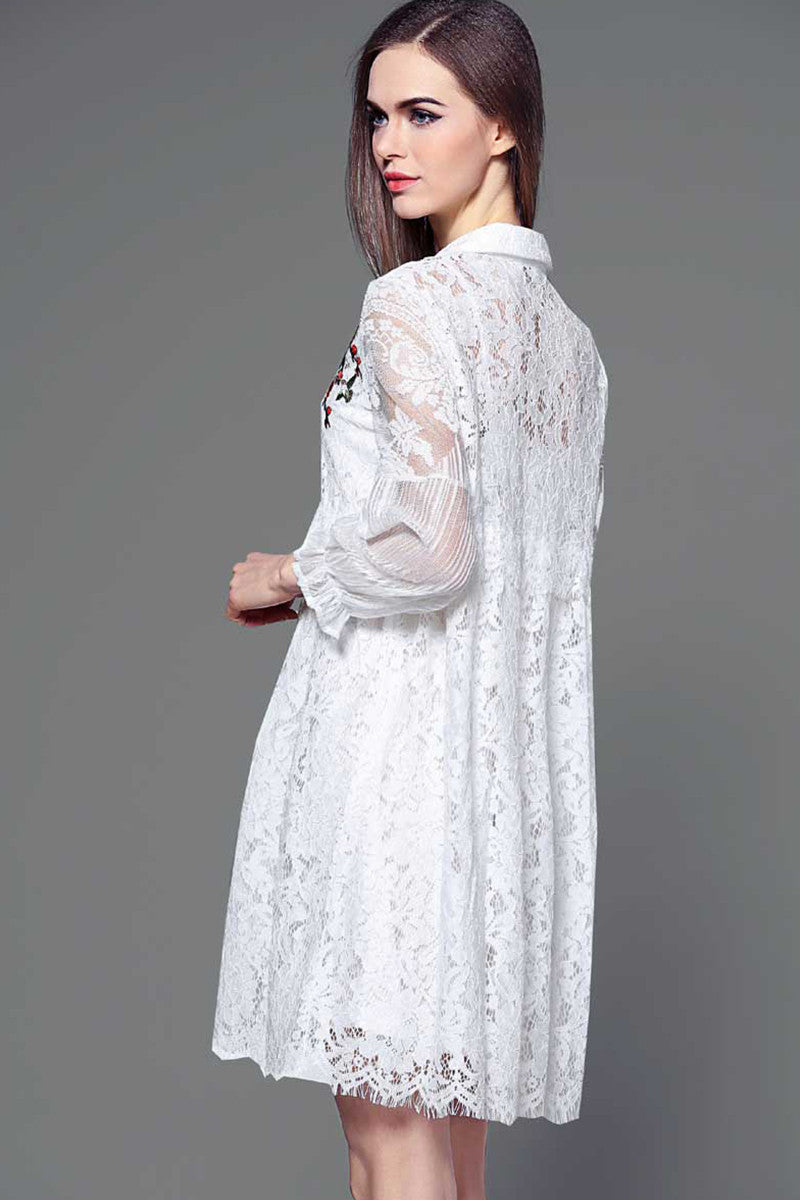 WOMEN'S CASUAL POLO NECK LACE LONG SLEEVE DRESS