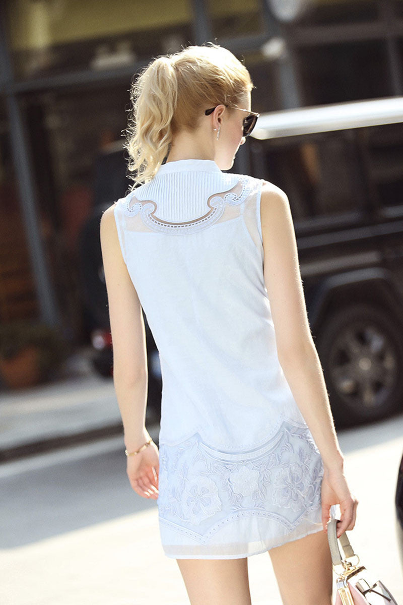 Casual Fresh And Elegant Embroidery Cutout Mini Dress