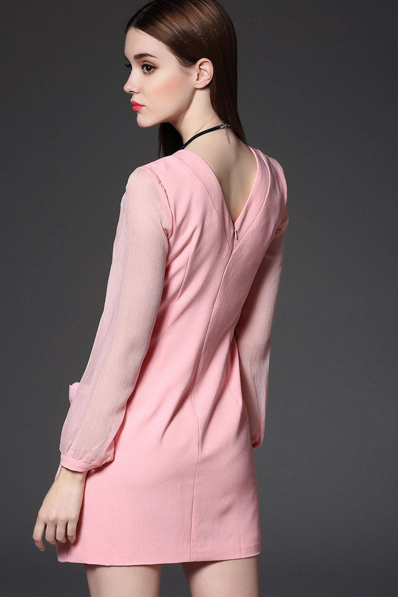 V Neck Mesh Sleeve scoop Back Unique Dress