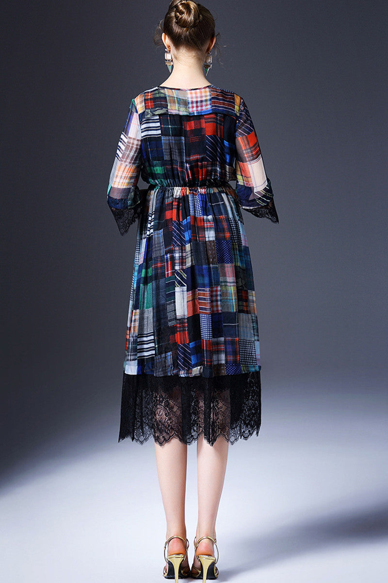 WOMEN'S LESBIAN CASUAL ELEGRANT 3/4 SLEEVE DIGITAIL PRINTING MIDI DRESS