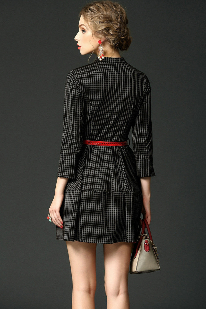 WOMEN'S WEAR TO WORK ROUND NECK 3/4 SLEEVE SHORT DRESS