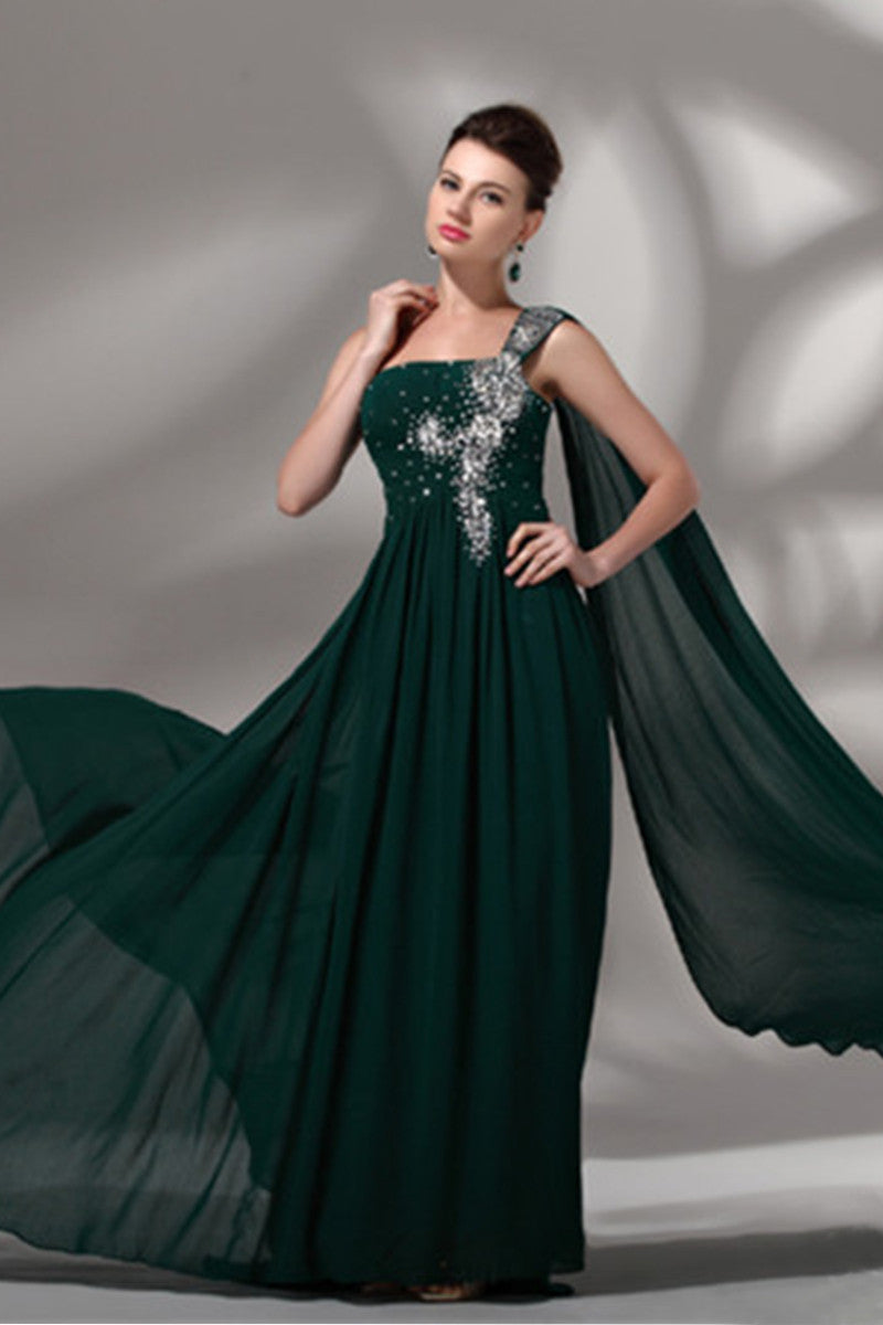 One Shoulder Bling Beaded Rhinestone Runched Gown Dress