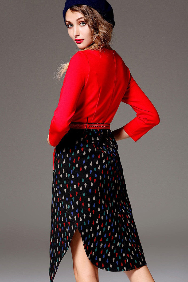 9 SLEEVE SLIM CASUAL WEAR TO WORK IRREGULARITY HEM MIDI DRESS