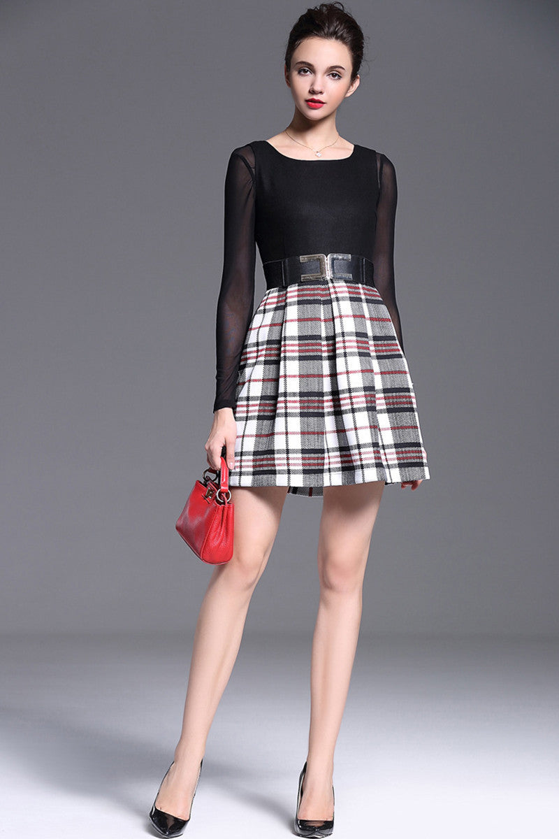 Boat Neck Top With Check Dress