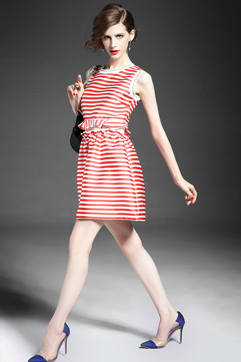 Women's Slim Striped Dress Casual Wear to Work Round Neck Dress