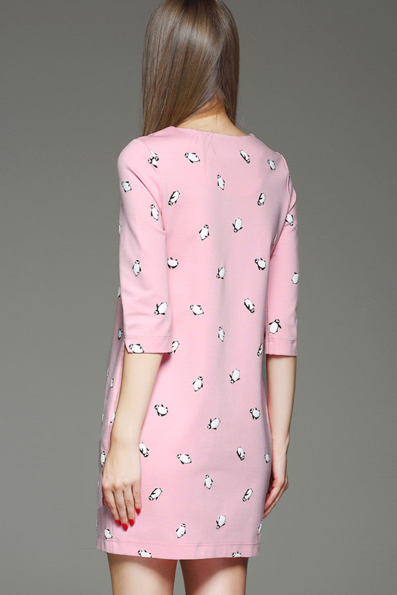 WOMEN'S CASUAL PRINT AND FLORAL ROUND NECK HALF SLEEVE SHOR DRESS