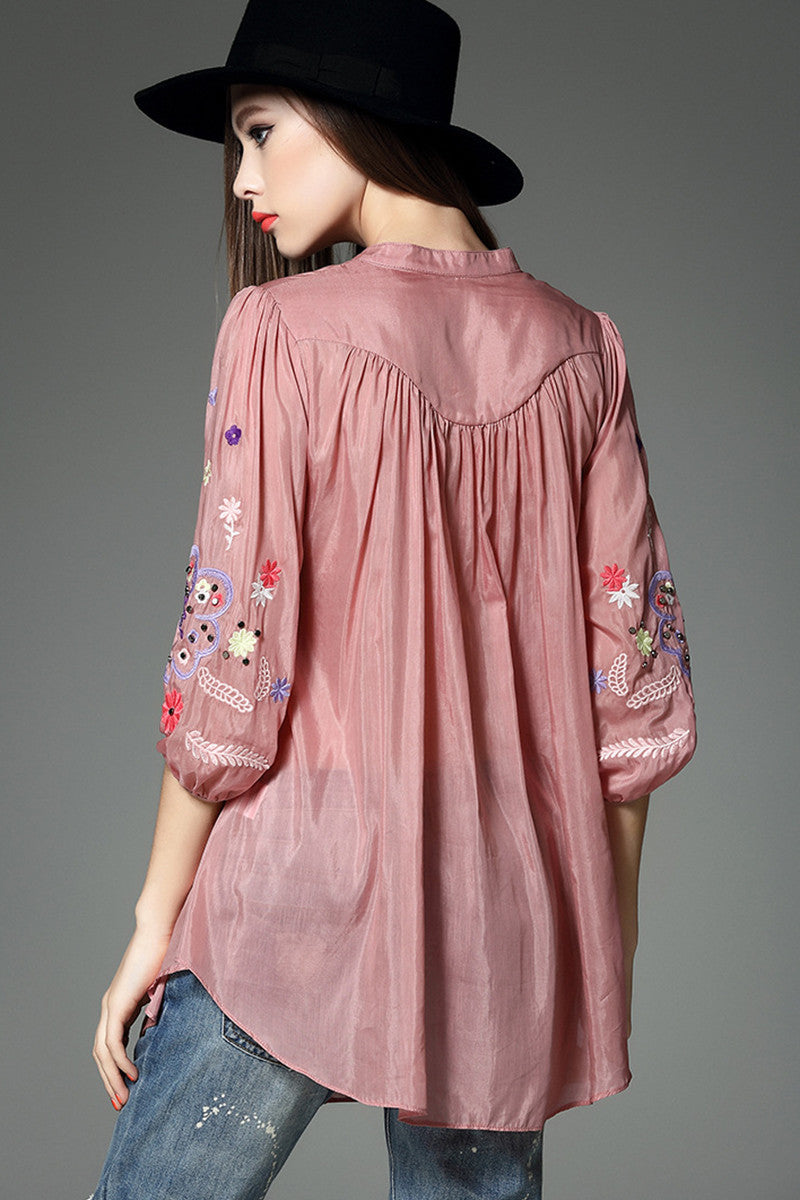 Emboridered With Stud Flared Button Down Shirts