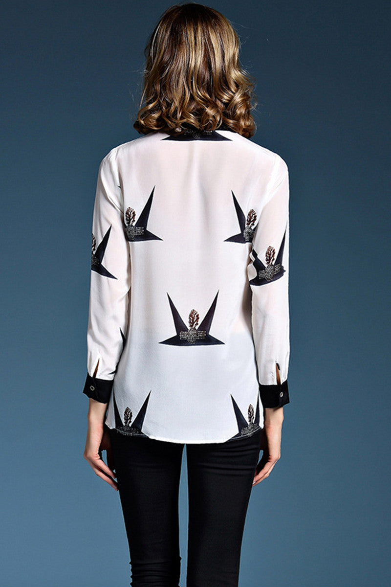 Cranes Mixed Stud Long Sleeve Blouse