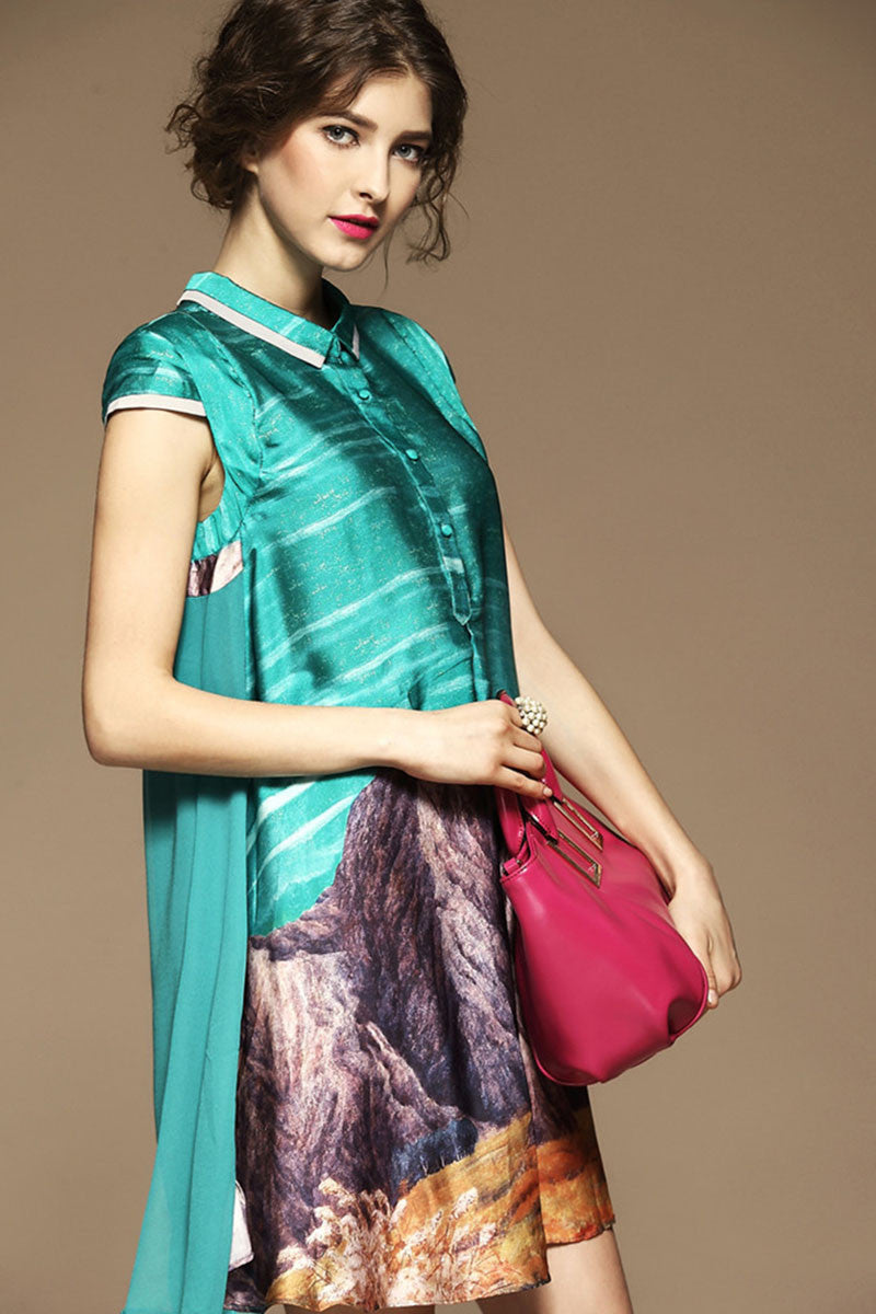 WOMEN'S CASUAL SHORT SLEEVE PRINT AND FLORAL VOCATION DRESS