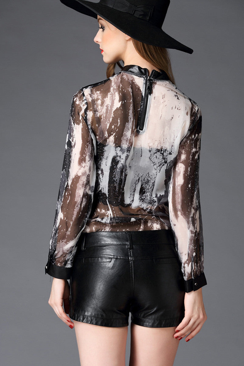 WOMEN'S LACE ROUND NECK LONG LACING SLEEVE COCKTAIL SHIRT