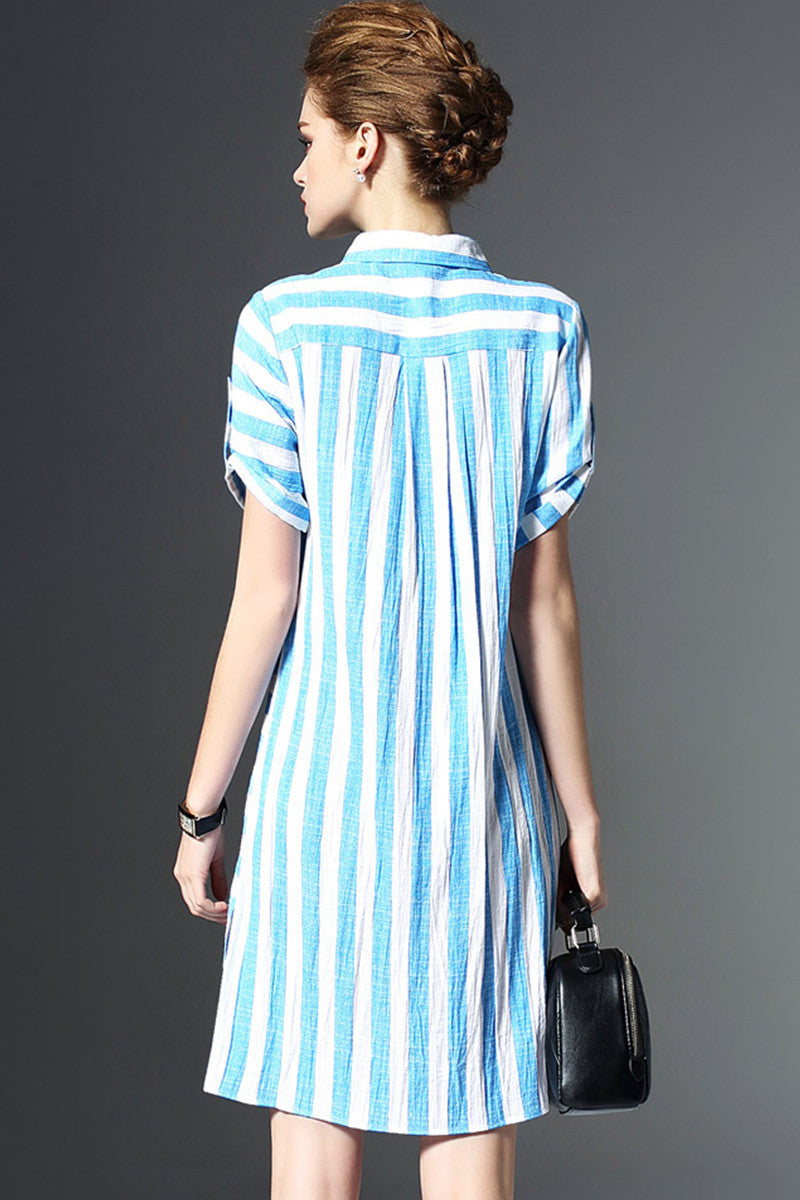 WOMEN'S SHORT SLEEVE STRIPE CASUAL SHORT DRESS