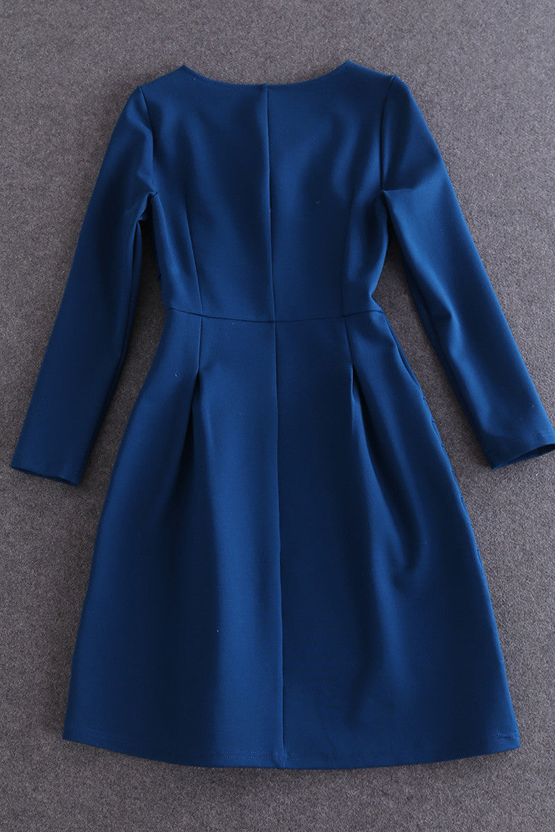 WOMEN'S ELEGANCE STRIPE ROUND NECK 3/4 SLEEVE SHORT DRESS