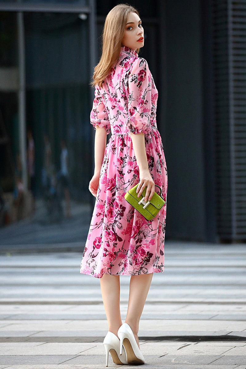 WOMEN'S CASUAL FLOWER PRINTING VOCATION MIDI DRESS