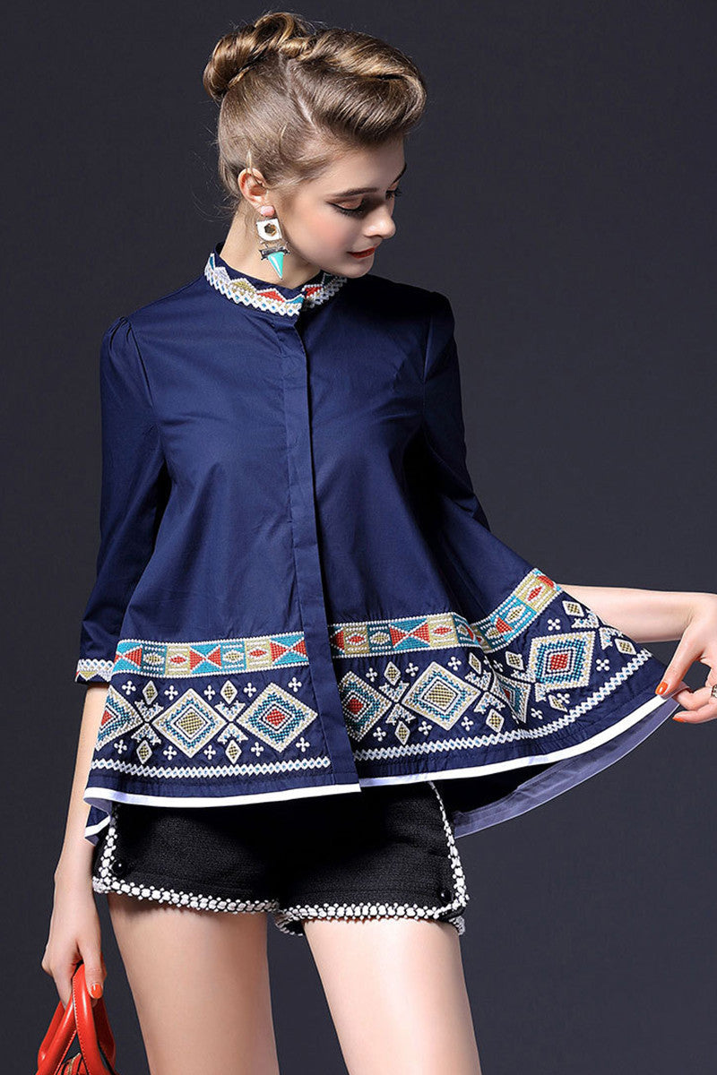 Tribal Emboridered Short Flared Blouse