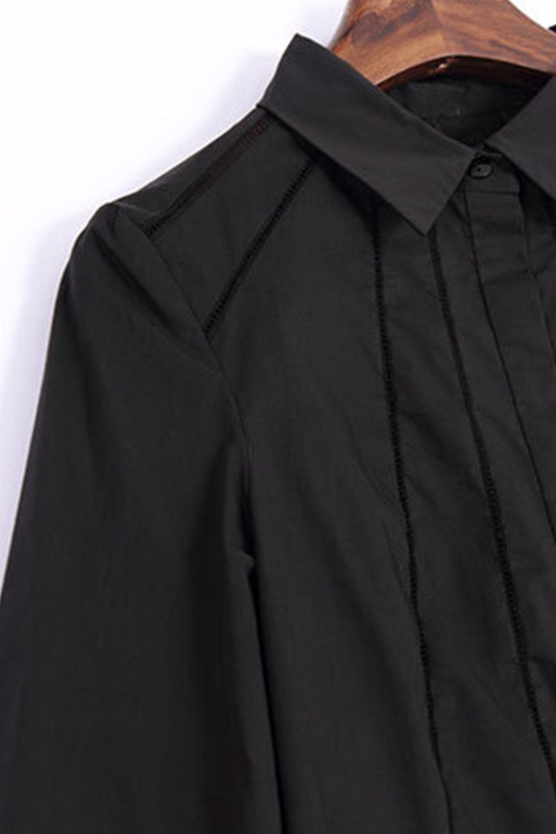 Lapel Neck Hollow Out Slim Single Breasted Shirt Top