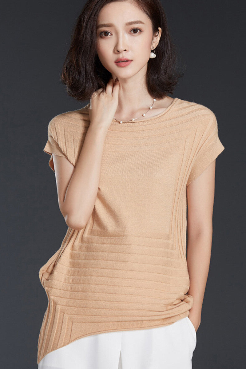 Cap Sleeve Round Neck Emboss Tunic