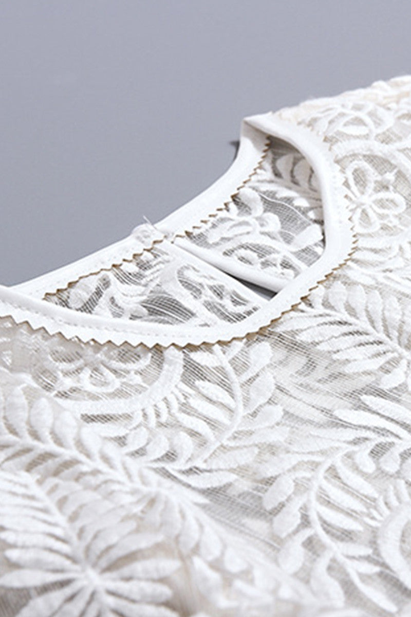 Sheer Stitchwork Tassels Hem 3/4 Sleeve Tops