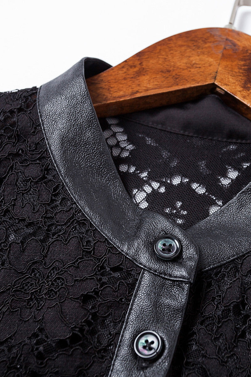 Women's Loose Sexy Shirt Long Sleeve Stand Collar Lace Shirt