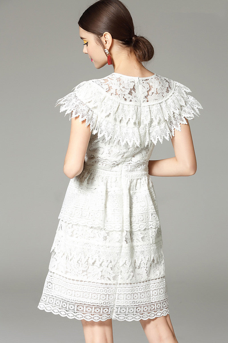 Lace Round Neck Hollow-Out Dress