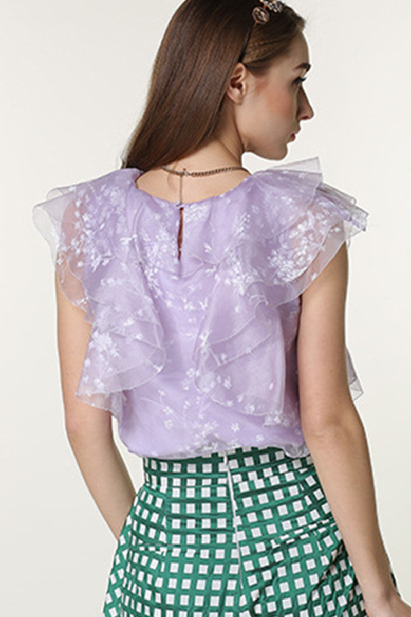 Shivering Sleeveless Layer Printing Loose Blouse