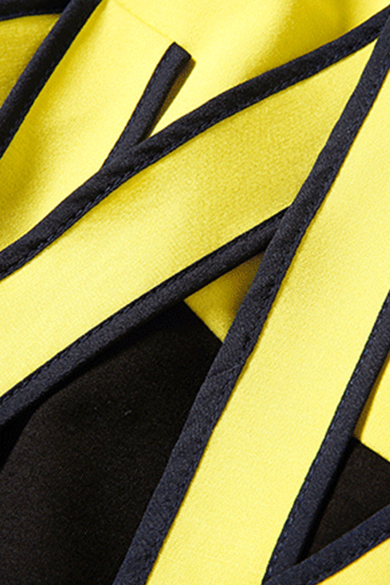 Color Zone Zipper Down With Stripe Wave Decoration Cotail Dress