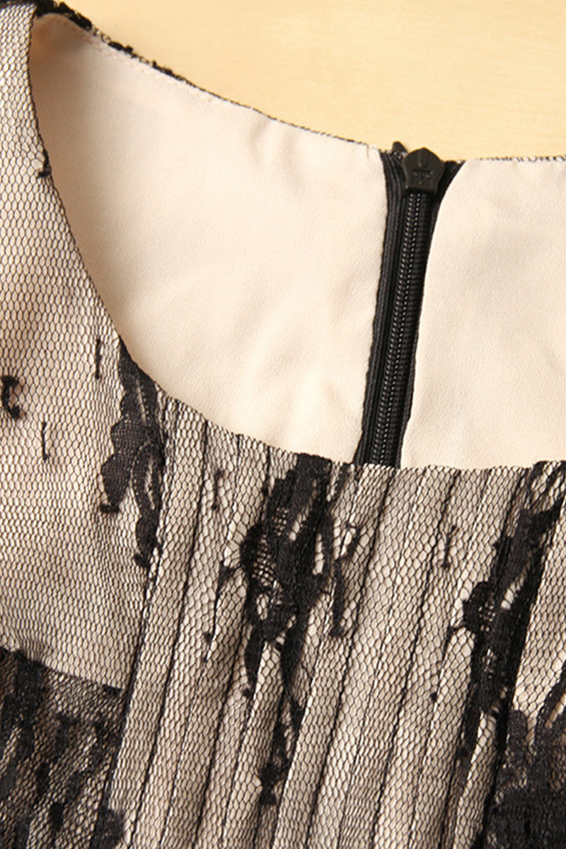 GRACE LACE SHORT SLEEVE A-LINE MESH OVERLAID FULL DRESS
