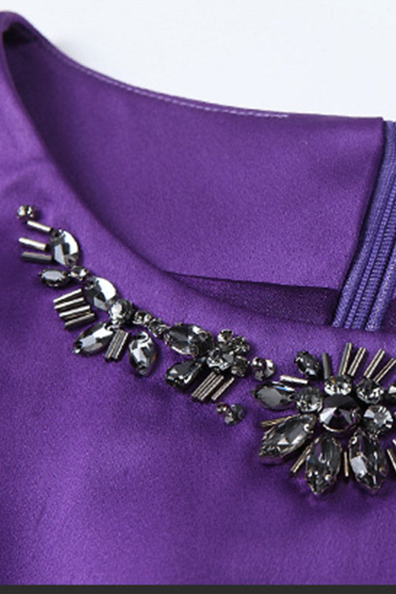 Thick Satin Midi Dress With Beaded Necklace
