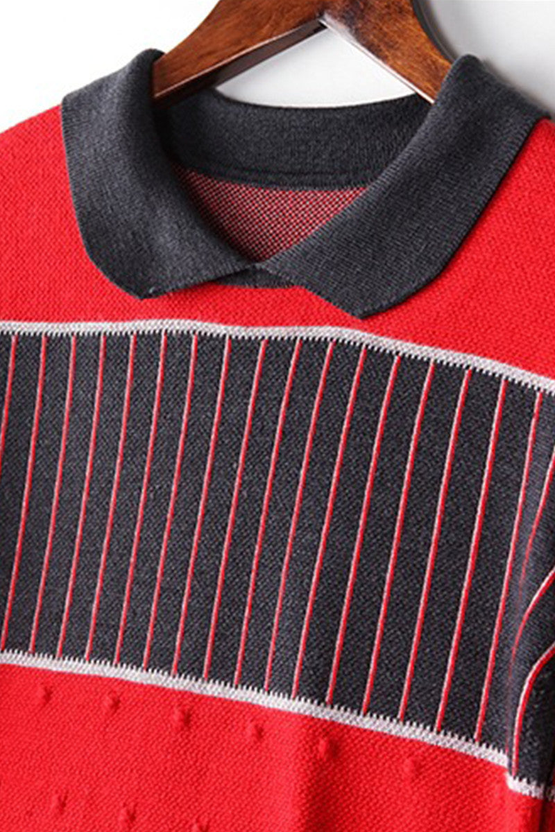 Doll Collar Stripe Knitted Slim Dress