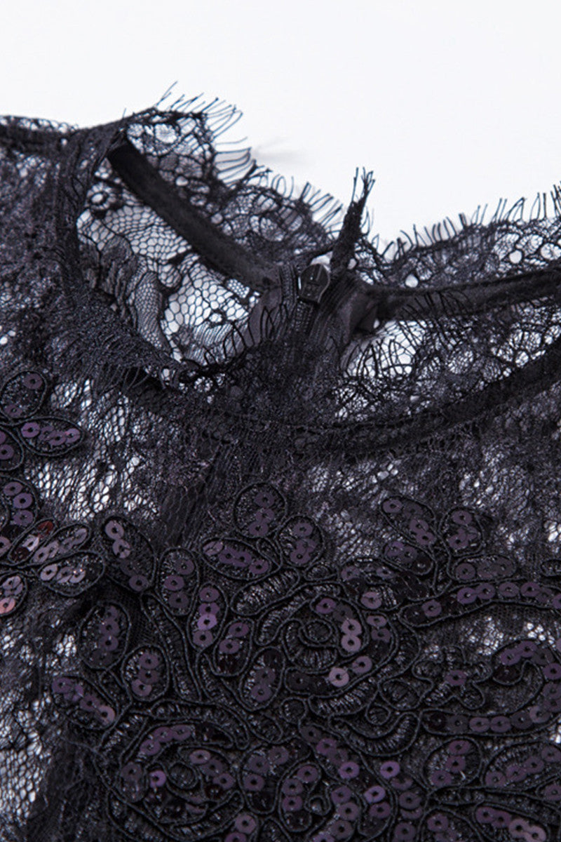 Elegant Sheer Mesh Lace Embroidery Little Black Skirt