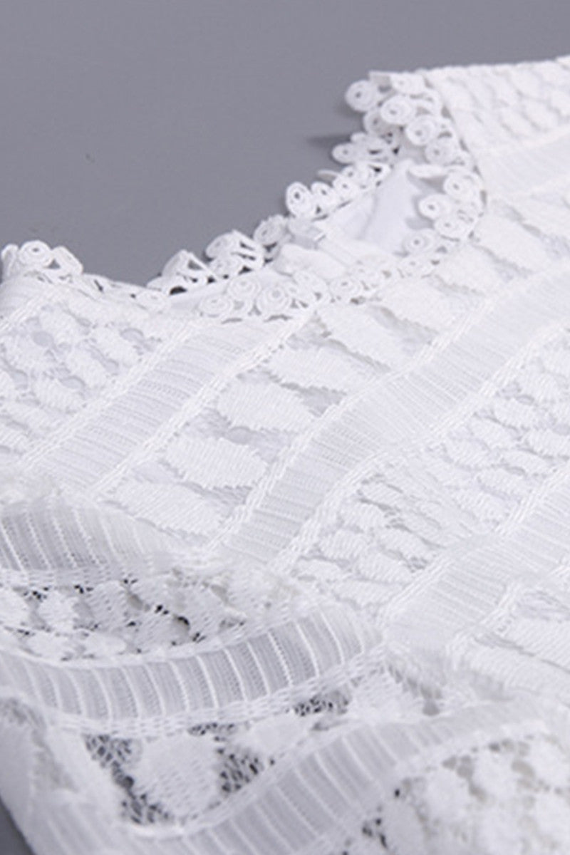 WOMEN'S ELEGANT LACE ROUND NECK 9 SLEEVE WEAR TO WORK SHORT DRESS