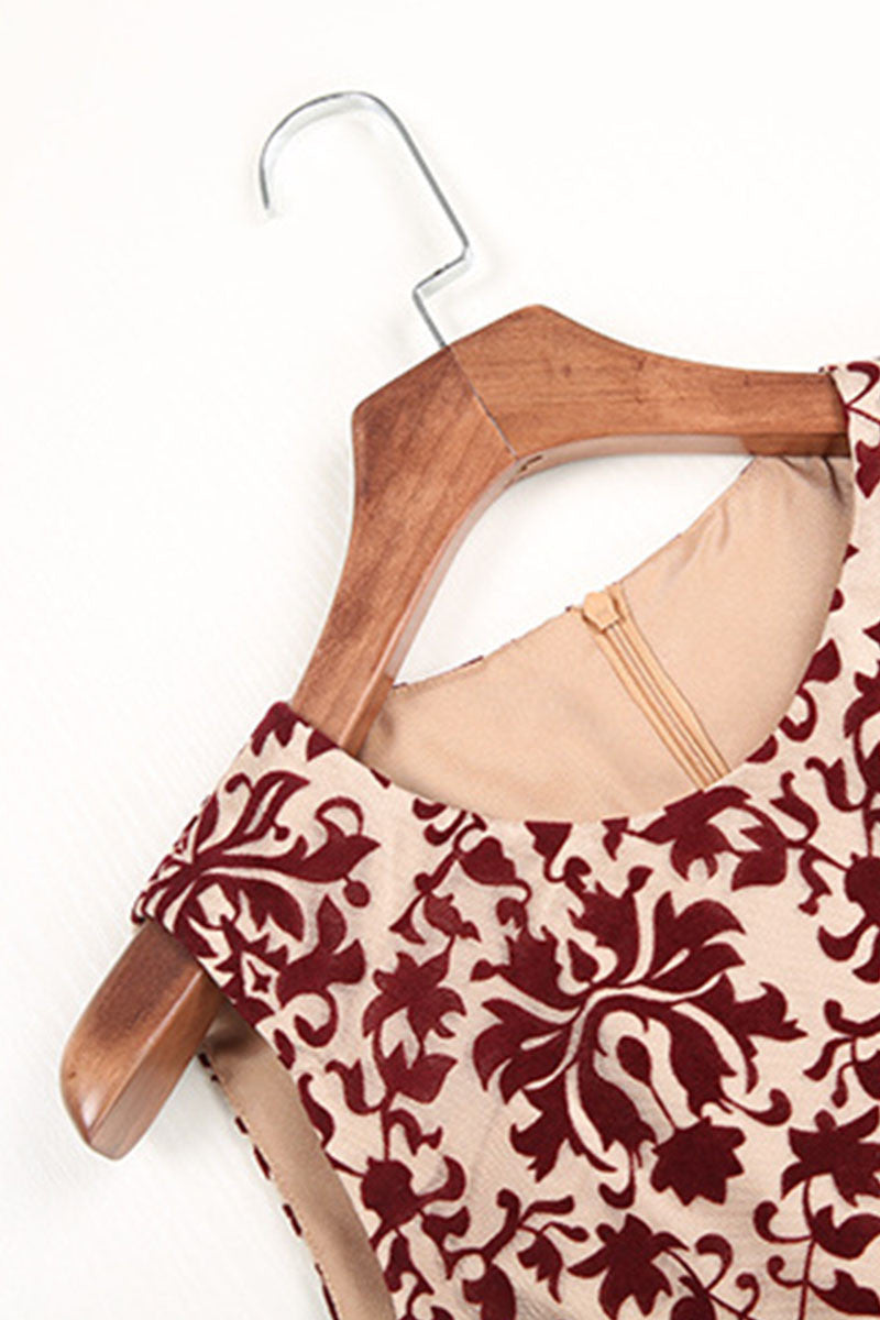 Round Collar Elegant Pattern Wavy Hemline Slim Short Dress