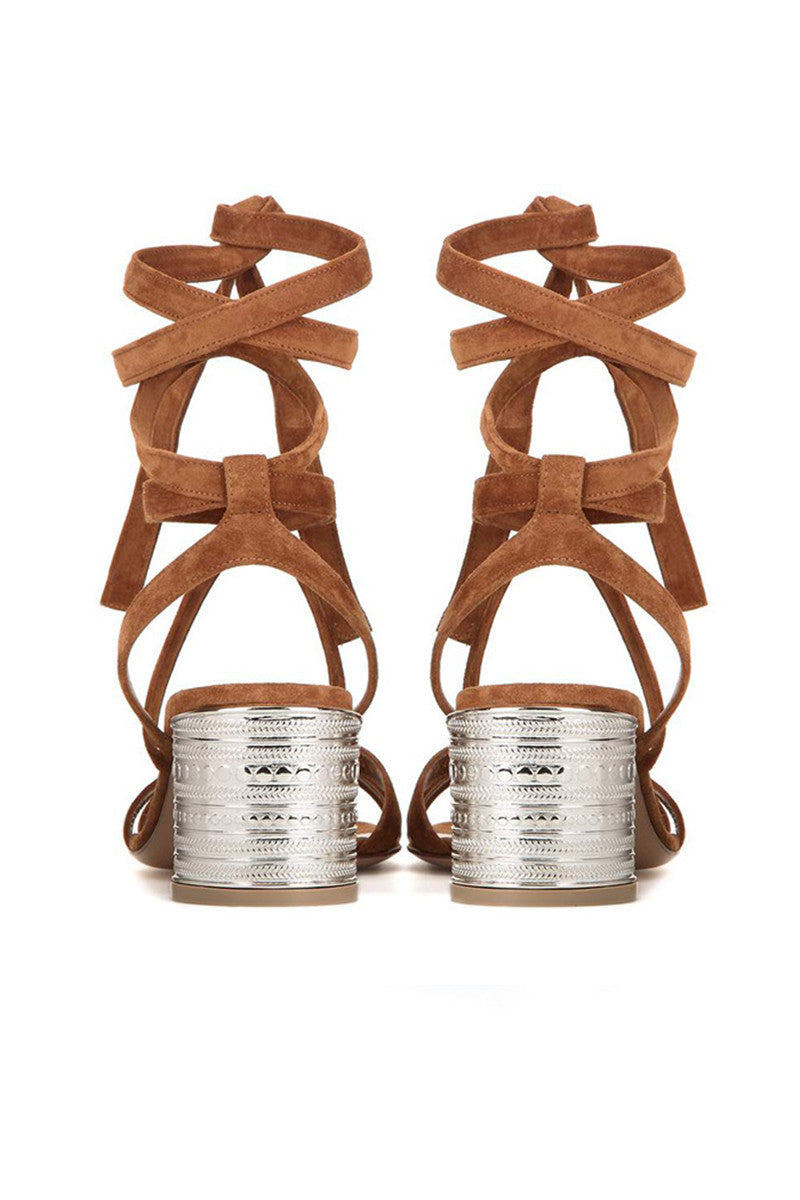 Open Toe Strappy Lace-up Chunky Sandals