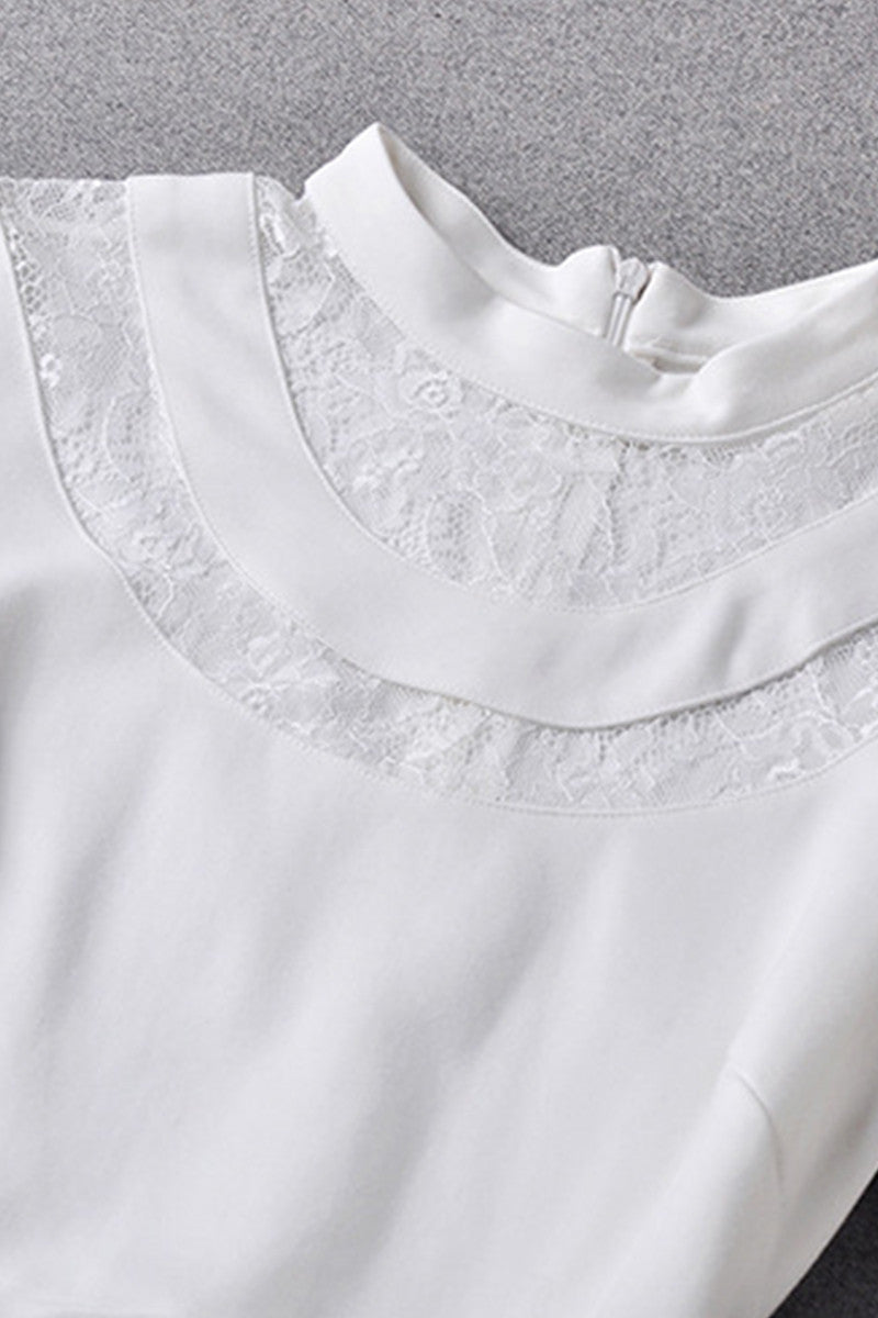 WOMEN'S LACE ROUND NECK CASUAL GRACE HALF SLEEVE SHORT DRESS