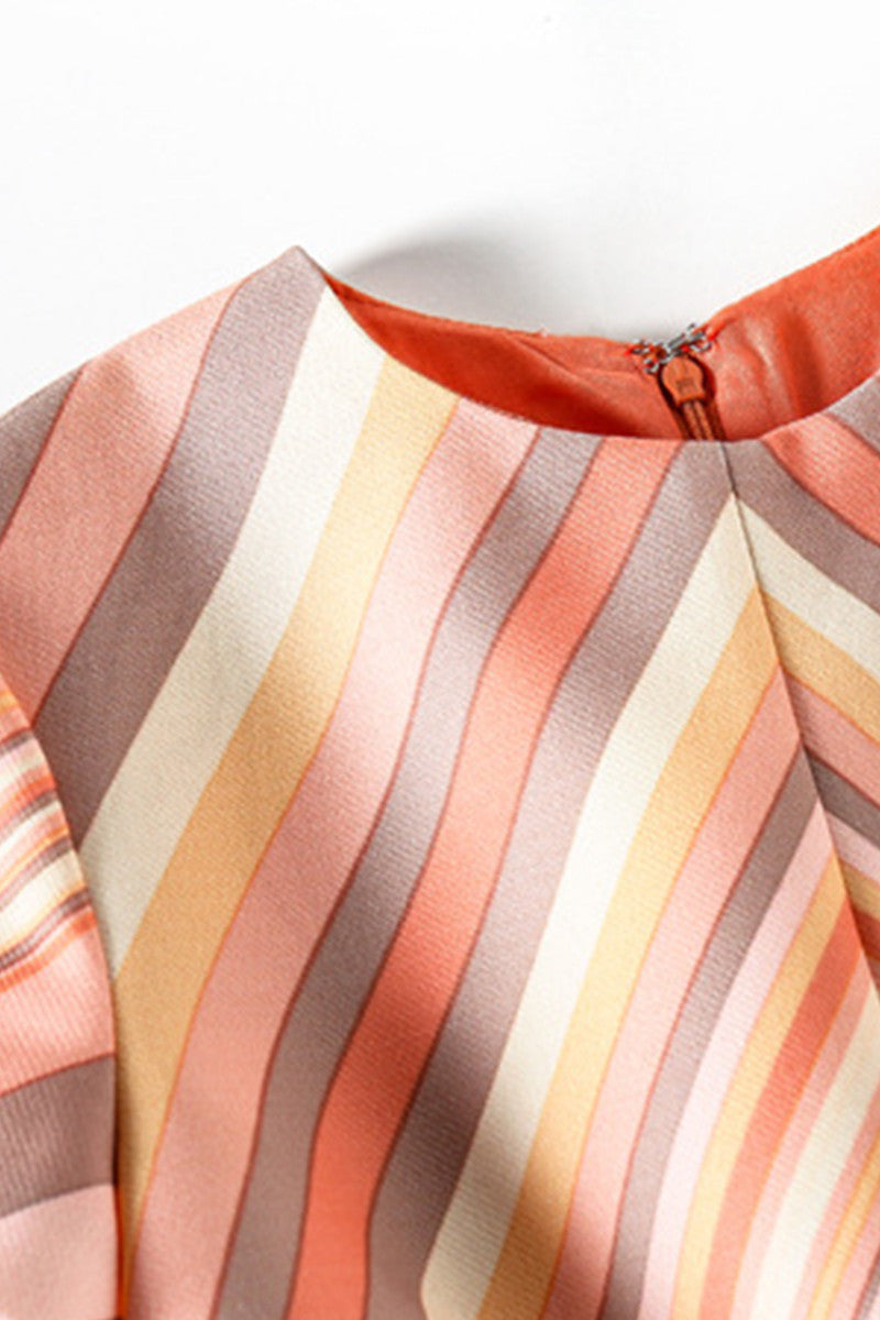 WOMEN'S ROUND NECK CAP SLEEVE DIGITAL STRIPE SHORT DRESS