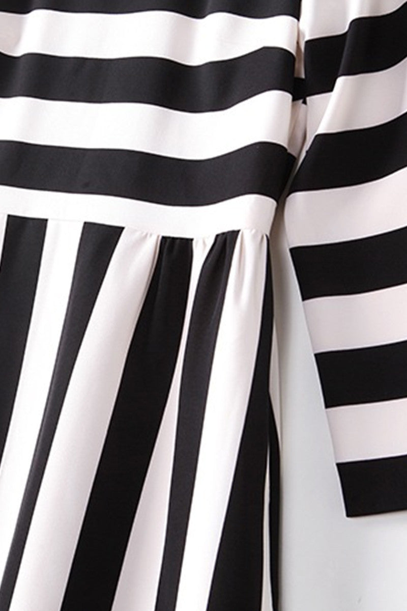 Women's Slim Boat Neck Striped 9 Sleeve Elegant Dress