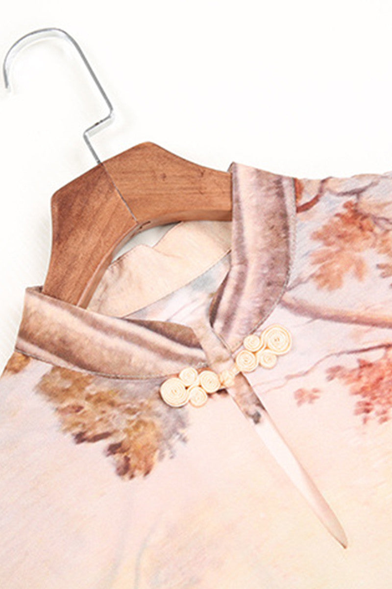 Loose Wash Printed Half Sleeve Cheongsam