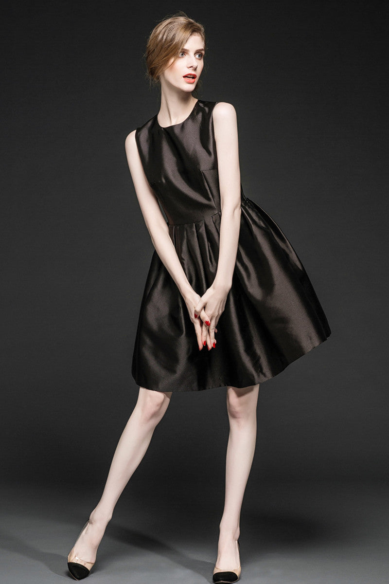 Cut Out Back Waist Little Flared Satin Dress