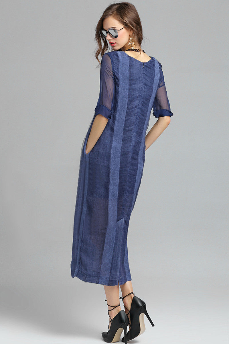 Rural Round Neck Linen Short Sleeve Mixi Dress