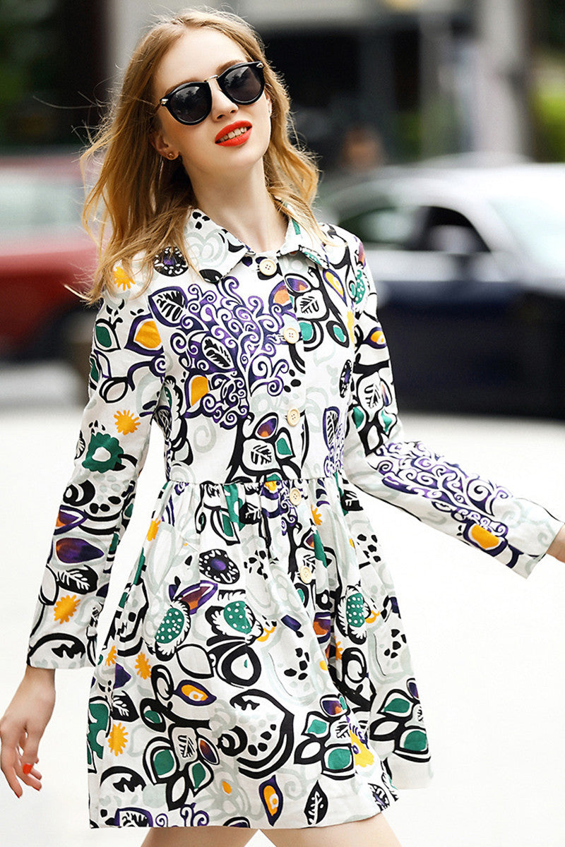 WOMEN'S GRACE LONG SLEEVE PRINTING V NECK DRESS