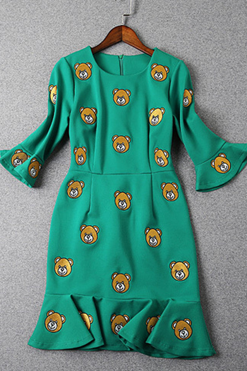 WOMEN'S PRINT AND FLORAL VOCATION HALF SLEEVE ROUND NECK SLIM DRESS