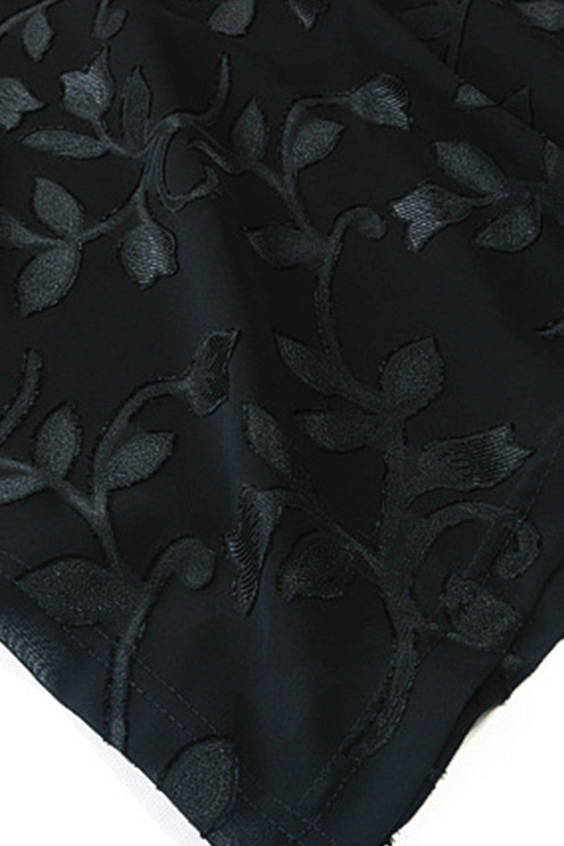 Round Collar Hollow Out Embroidery Irregular Flare Hem Slim Plus-Size Dress