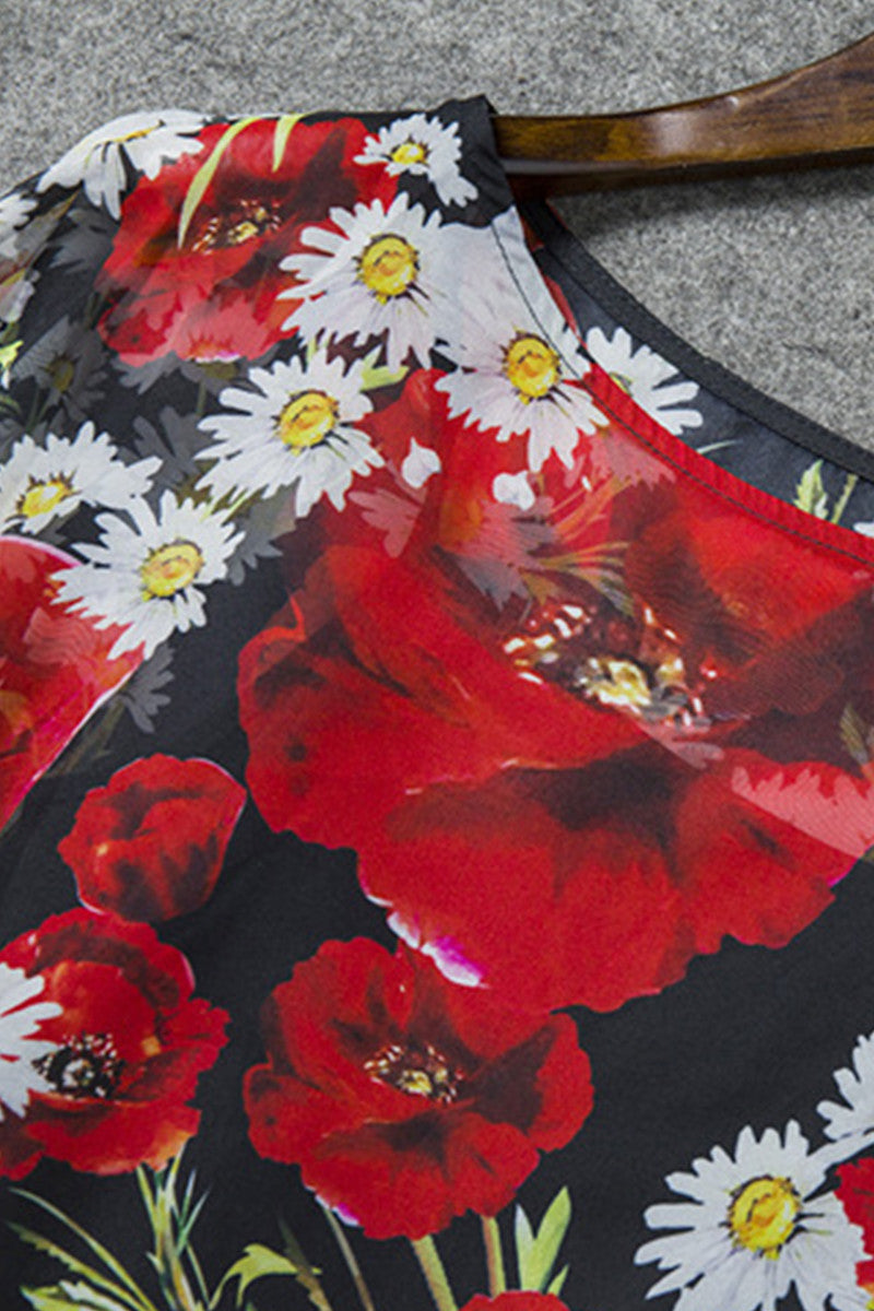 Floral Chiffon Flared Cake Dress